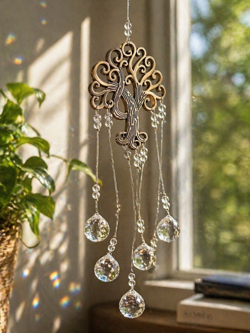 Brass Tree of Life Crystal Suncatcher - Neutral